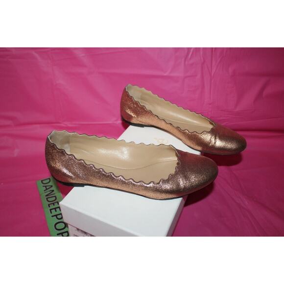 Chloe Pink Gold Ballerina Shoes Scalloped Ballet Flats IA012 Size 36.5 Women's 6 - Picture 3 of 8